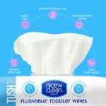 Nice 'N CLEAN Flushable Toddler Wipes 42ct (6-Pack) | 100% Plant-Based, Unscented Wet Wipes for Sensitive Skin | Potty Training Essentials | Flushable Baby Wipes for All Ages