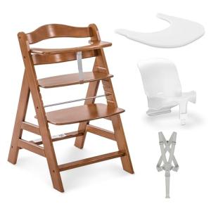 hauck Adjustable Wooden High Chair for Babies and Toddlers - Includes Baby Insert, Tray & Safety Harness - Grows with Child up to 198 lbs - Walnut