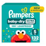 Pampers Diapers - Baby Dry - Size 5, 132 Count, Absorbent Disposable Infant Diaper (Packaging May Vary)