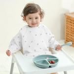 Susurration Baby Bibs with Sleeves for Eating, 2 Pack Reusable Waterproof Bibs Toddler Bibs with Sleeves, 6-36 Months Baby Feeding Essentials - Grey Moon