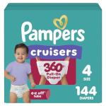 Pampers Diapers - Cruisers 360 - Size 4, 144 Count, Babyproof up to 100% Leakproof Pull-On Diaper