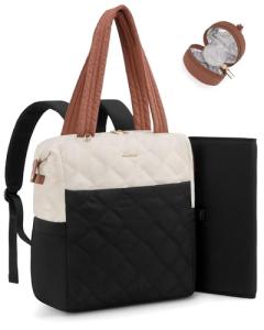 LOVEVOOK Diaper Bag Backpack,Diaper Bag Tote for Mom Dad with Changing Pad,Insulated Pockets, Convertible Mom Backpack with Pacifier Case（Black & Brown）