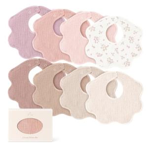 Konssy Muslin Baby Bibs 8 Pack, 100% Cotton Absorbent Bandana Drool Bibs for Teething and Drooling for Unisex Boys and Girls