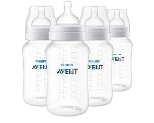 Philips Avent Anti-Colic Baby Bottles, 11oz, with Flow 3 Nipples, 3m+, 4pk, Clear, SCY106/04
