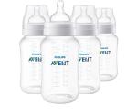 Philips Avent Anti-Colic Baby Bottles, 11oz, with Flow 3 Nipples, 3m+, 4pk, Clear, SCY106/04