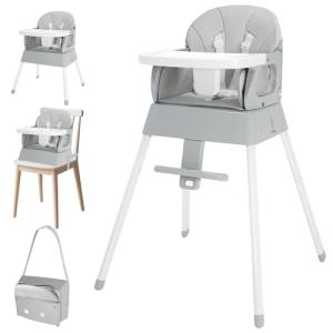 BOSEDSANG 4-in-1 Baby High Chair, Convertible Highchair for Babies and Toddlers, Portable High Chair with Foldable Design, Booster Seat for Kitchen, Dining & Outdoor Use, Easy to Clean & Storage(Grey)