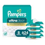 Pampers Ultra Clean Baby Wipes (Previously 'Free & Gentle'), 99% Water, Hypoallergenic, Unscented, 100% Plant Based, Plastic-Free, 624 Baby Wipes Total (8X Flip-Top Packs) [Packaging May Vary]