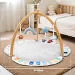 EXIN DECHEN Baby Play Gym & Activity Mat,Natural Organic Bamboo Frame with 4 Detachable Sensory Toys,Tummy Time Mat,Play Mat for Babies 0-6 Months,Newborn Play Mat,Baby Essentials Gifts