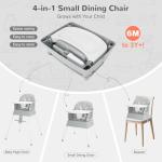 BOSEDSANG 4-in-1 Baby High Chair, Convertible Highchair for Babies and Toddlers, Portable High Chair with Foldable Design, Booster Seat for Kitchen, Dining & Outdoor Use, Easy to Clean & Storage(Grey)