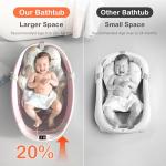 Collapsible Baby Bathtub - Large Baby Bath Tub with Thermometer & Cushion | Travel Portable Newborn Infant Bathtub | Foldable Toddler Bathtub for Baby 0 to 36 Months (Pink)