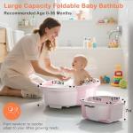 Collapsible Baby Bathtub - Large Baby Bath Tub with Thermometer & Cushion | Travel Portable Newborn Infant Bathtub | Foldable Toddler Bathtub for Baby 0 to 36 Months (Pink)