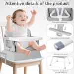 BOSEDSANG 4-in-1 Baby High Chair, Convertible Highchair for Babies and Toddlers, Portable High Chair with Foldable Design, Booster Seat for Kitchen, Dining & Outdoor Use, Easy to Clean & Storage(Grey)