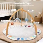 EXIN DECHEN Baby Play Gym & Activity Mat,Natural Organic Bamboo Frame with 4 Detachable Sensory Toys,Tummy Time Mat,Play Mat for Babies 0-6 Months,Newborn Play Mat,Baby Essentials Gifts