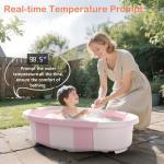 Collapsible Baby Bathtub - Large Baby Bath Tub with Thermometer & Cushion | Travel Portable Newborn Infant Bathtub | Foldable Toddler Bathtub for Baby 0 to 36 Months (Pink)