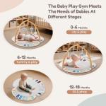 EXIN DECHEN Baby Play Gym & Activity Mat,Natural Organic Bamboo Frame with 4 Detachable Sensory Toys,Tummy Time Mat,Play Mat for Babies 0-6 Months,Newborn Play Mat,Baby Essentials Gifts