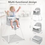 BOSEDSANG 4-in-1 Baby High Chair, Convertible Highchair for Babies and Toddlers, Portable High Chair with Foldable Design, Booster Seat for Kitchen, Dining & Outdoor Use, Easy to Clean & Storage(Grey)