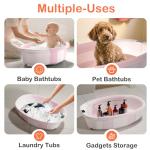 Collapsible Baby Bathtub - Large Baby Bath Tub with Thermometer & Cushion | Travel Portable Newborn Infant Bathtub | Foldable Toddler Bathtub for Baby 0 to 36 Months (Pink)