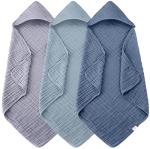 Ease Cubs 3-Pack Muslin Hooded Baby Towels, 100% Cotton, Ultra-Soft & Absorbent Baby Bath Towels with Hood for Babies, Infant, Toddler and Newbron (Grey and Navy Blue Series,32" x 32")