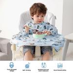 Vicloon Coverall Baby Feeding Bib, Weaning Bib Attaches to Highchair and Table, Long Sleeves Bib with Waterproof, Comfortable,Machine Washable, Baby Bib For 6 Month to 3 Years Old (Blue)
