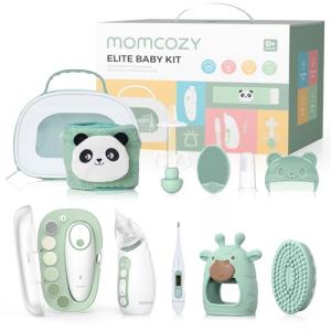 Momcozy Elite Baby Kit, Superior Baby Shower & Registry Essential Kit for Grooming & Health & Cleansing Care, Electric Nail File & Nasal Aspirator,Tummy Wrap,Thermometer,Bath Brush,Teether,Storage Bag
