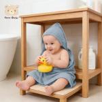 Ease Cubs 3-Pack Muslin Hooded Baby Towels, 100% Cotton, Ultra-Soft & Absorbent Baby Bath Towels with Hood for Babies, Infant, Toddler and Newbron (Grey and Navy Blue Series,32" x 32")