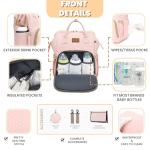 ROSEGIN Pink Diaper Bag Backpack for Baby Girls - Baby Shower Gifts for Mom, Quilted Diaper Bag with Changing Pad, Pacifier Case, Insulated Pockets, Stroller Straps, 35L Large Capacity - Cute