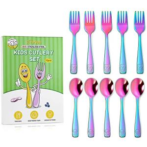 VITEVER 10 Pack Toddler Utensils, Stainless Steel Rainbow Silverware Set for Kids, Children Safe Cutlery Set Includes Forks and Spoons - Dishwasher Safe