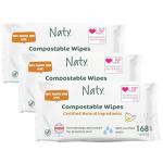 Naty Baby Wet Wipes | Natural, Unscented, 98% Purified Water for Sensitive Skin | Plant-Based & Fragrance-Free | Plastic-Free & Compostable | Gentle Diaper Wipes for Newborns | 168 Count (3 Packs)