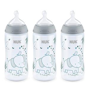NUK Smooth Flow Anti Colic Baby Bottle, 10 oz, 3 Pack, Elephant