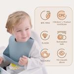 Moonkie Silicone Baby Bibs Set of 2, BPA Free Waterproof Baby Bibs for Eating, Soft Adjustable Silicone Bibs for Babies 6-12 Months, Toddler Bibs with Large Pocket Food Catcher (Ether/Sage)