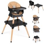 BABY JOY High Chair, 9-in-1 Convertible Highchairs for Babies and Toddlers, Booster Seat | Table & Chair Set | Stool, Adjustable Legs, Removable Tray, Safety Harness & Waterproof PU Cushion (Brown)