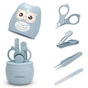 YIVEKO Baby Nail Kit, 4-in-1 Baby Nail Care Set with Cute Case, Baby Nail Clipper, Scissor, Nail File & Tweezer, Baby Manicure Kit and Pedicure kit for Newborn, Infant, Toddler, Kids-Owl Blue