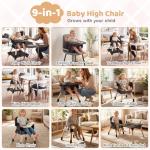 BABY JOY High Chair, 9-in-1 Convertible Highchairs for Babies and Toddlers, Booster Seat | Table & Chair Set | Stool, Adjustable Legs, Removable Tray, Safety Harness & Waterproof PU Cushion (Brown)