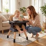 BABY JOY High Chair, 9-in-1 Convertible Highchairs for Babies and Toddlers, Booster Seat | Table & Chair Set | Stool, Adjustable Legs, Removable Tray, Safety Harness & Waterproof PU Cushion (Brown)