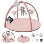 Blissful Diary Baby Play Gym Mat, Tummy Time Activity Mat with 6 Detachable Toys for Skill Development, Baby Essentials Gift, Soft Pink