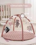 Blissful Diary Baby Play Gym Mat, Tummy Time Activity Mat with 6 Detachable Toys for Skill Development, Baby Essentials Gift, Soft Pink