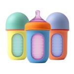 Boon Nursh Bottles - Silicone Baby Bottles Help Ease Colic Symptoms - Reusable Food-Grade Silicone Pouches with Polypropylene Shell - Medium Flow - 8 Oz - Color Block