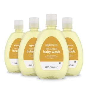 Amazon Basics Tear-Free Baby Hair and Body Wash, Paraben-Free, Sulfate-Free, Dermatologist Tested, Lightly Scented, 13.60 Fl Oz, 4-Pack