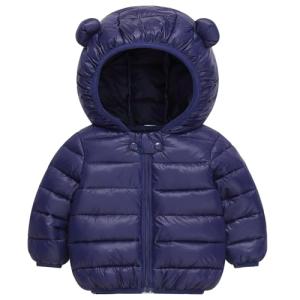 AIWUHE Winter Down Coats for Kids Baby Boys Girls Light Puffer Padded Jacket Bear Hoods Infant Outerwear Dark Blue 12-18 Months 90
