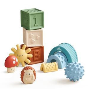 Itzy Ritzy Sensory Blocks Set - Baby Building Blocks 10-Piece Set - Features Soft & Textured Characters - Sensory Toy for Babies & Toddlers Aged 0 Months and Up