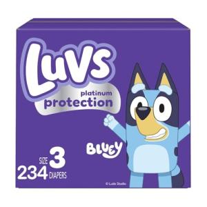 Luvs Size 3 Baby Diapers, Platinum Protection Bluey Diapers for Day & Night, Size 3, 234 Count (Packaging May Vary)
