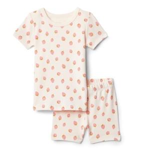 Amazon Essentials x Sofia Grainge Baby Girls' Mommy and Me Short Sleeve Pajama Set, Peach Strawberry Toss, 12 Months