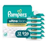 Pampers Ultra Clean Baby Wipes (Previously 'Free & Gentle'), 99% Water, Hypoallergenic, Unscented, 100% Plant Based, Plastic-Free, 936 Baby Wipes Total (12X Flip-Top Packs) [Packaging May Vary]