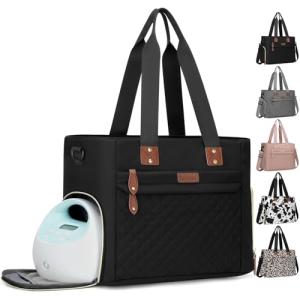 Pritent Diaper Bag Tote for Working Mom, Large Travel Diaper Tote for Mom and Dad with 14 Inch Laptop Sleeve, Mommy Maternity Travel Baby Bag for Boys and Girls, Black