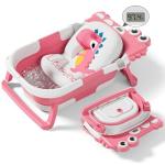 Collapsible Baby Bathtub for Newborn, Foldable Baby Bath Tub with Thermometer & Soft Floating Cushion & Drain Hole, Portable Travel Infant Bath Tubs for Newborns to Toddler 0-36 Months Girl, Pink
