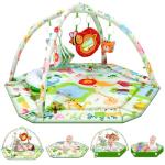 lulunemo Baby Play Mat,Tummy Time Mat with 6 Detachable Toys-Activity Gym for Visual, Auditory & Motor Development-Washable Baby Activity Mat for 0-12 Month Infants(Animal Theme)