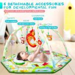 lulunemo Baby Play Mat,Tummy Time Mat with 6 Detachable Toys-Activity Gym for Visual, Auditory & Motor Development-Washable Baby Activity Mat for 0-12 Month Infants(Animal Theme)