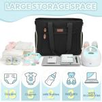 Pritent Diaper Bag Tote for Working Mom, Large Travel Diaper Tote for Mom and Dad with 14 Inch Laptop Sleeve, Mommy Maternity Travel Baby Bag for Boys and Girls, Black