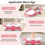 Collapsible Baby Bathtub for Newborn, Foldable Baby Bath Tub with Thermometer & Soft Floating Cushion & Drain Hole, Portable Travel Infant Bath Tubs for Newborns to Toddler 0-36 Months Girl, Pink