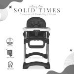 Dream On Me Solid Times High Chair for Babies and Toddlers in Black, Multiple Recline and Height Positions, Lightweight Portable Baby High Chair, 5 point Safety Harness, Easy to Clean Surface